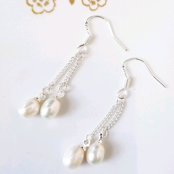 Jewelry - SOLD--Freshwater Pearl White 925 Silver Earrings *NWT